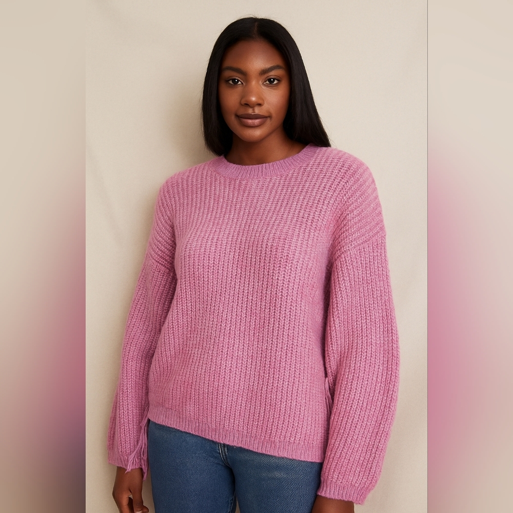 Witty Fox Cozy Pink Fringe Longsleeve Sweater Sz XL